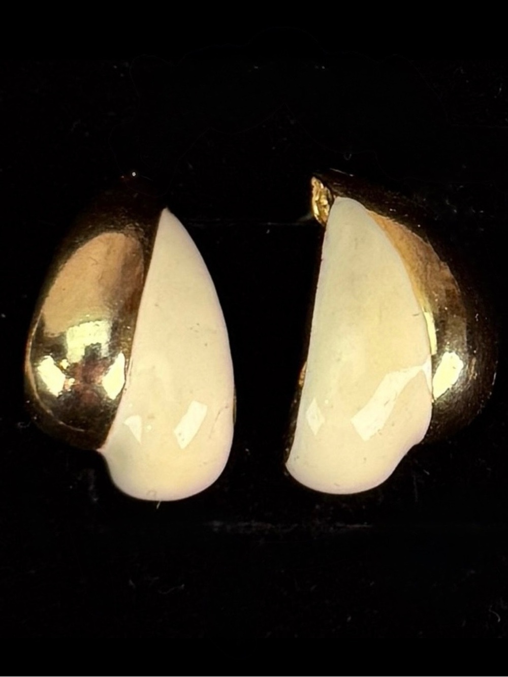 Vintage Gold Tone Cream Dome Pierced Statement Earrings